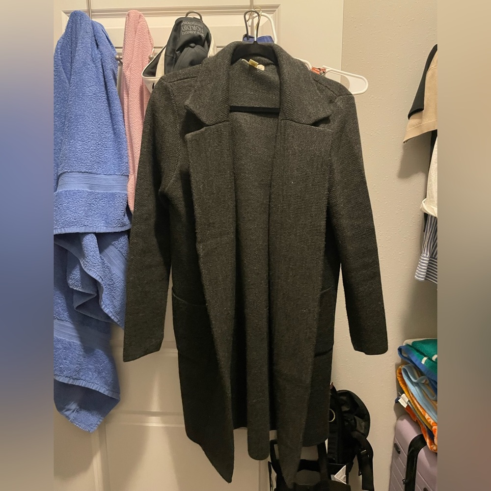 Gray wool long cardigan